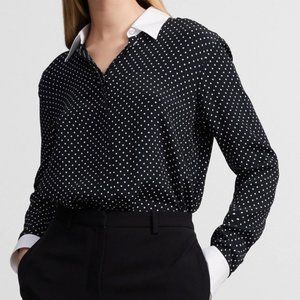 NWT Theory Contrast Straight Shirt in Polka Dot Crepe